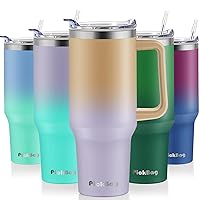 40 oz Tumbler with Handle and Straw, 100% Leak Proof Tumblers Cup, Stainless Steel Insulated Travel Coffee Mug, Keeps Drinks Cold for 24 Hours or Hot for 10 Hours, Fit for Car Cup Holder, CoffeePurple