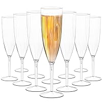 Plastic Champagne Flutes Disposable - 12 PCS Clear Wine Glasses, Reusable & BPA-Free - 6 ounce One Piece Mimosa Cups for Catering, Partie, Dinner, Weddings