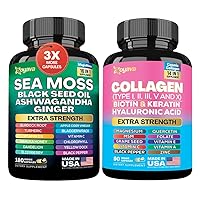 Sea Moss 16-in-1 Supplement 19,445 MG (180 Caps) and Collagen 14-in-1 Supplement 64,000 MCG (90 Caps) Bundle