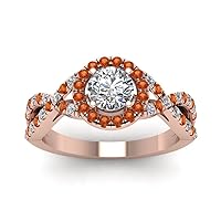 Choose Your Gemstone Entwined Halo Diamond CZ Ring rose gold plated Round Shape Halo Engagement Rings Minimal Modern Design Birthday Gift Wedding Gift US Size 4 to 12