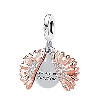 You are My Sunshine Sunflower Charm Rose Gold Openable Flower Locket Pendant Bead for Pandora Bracelet