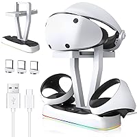 PS VR2 Charging Station, Charger Dock for PS5 VR2 Sense Controllers with LED RGB Light & Magnetic Interface,Charging Station with Headset Stand for PSVR 2,for Playstation VR 2 Accessories
