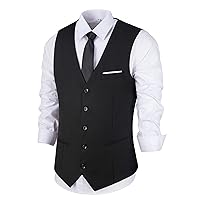 Men's Suit Vest Slim Fit Business Wedding Formal Dress Waistcoat Vest with Pockets for Suit or Tuxedo