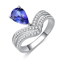 Fashion Natural Tanzanite Gemstone Diamond Twisted Solid 14K White Gold Wedding Engagement Promise Ring Set for Women