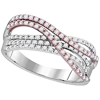 The Diamond Deal 10kt Two-tone White Rose Gold Womens Round Diamond Strand Band Ring 1/2 Cttw