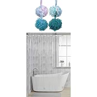 AmazerBath Shower Bath Sponge Shower Loofahs Balls 75g/PCS and AmazerBath 12 Gauge Heavy Duty Crystal Clear Thick Shower Curtain Liner