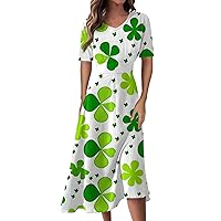 Spring Dresses for Women 2024 Trendy ST Patricks Day Dress Casual V Neck Short Sleeve Dress Elegant Maxi Dress