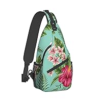 Hawaiian Tropical Leaves Flowers Print Crossbody Backpack Shoulder Bag Cross Chest Bag For Travel, Hiking Gym Tactical Use