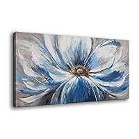 Flower Canvas Wall Art for Living Room Large White Blue Flower Picture Giclee Print Painting Wall Decor Framed Artwork Ready to Hang for Home Bedroom Wall Decoration Size 24x48