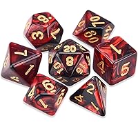 SZSZ 7-Die Double-Colors Polyhedral Dice Complete Set of D20 D12 D10 D% D8 D6 D4 for TRPG DND Dice Games 0212 (Color : Red Black)