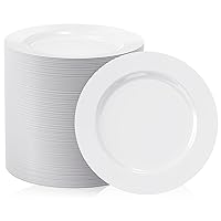 FOCUSLINE 100 Count White Plastic Plates 7 Inch, Disposable Heavy Duty Plastic Dessert Plates- Premium Hard Plastic Plates Fancy Disposable White Plates for Weddings, Parties and Events