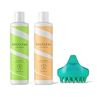 Bouclème Curl Cleanser No Foam, Based Co-Wash for Cleansing Hair + Curl Conditioner Reduces Tangling - 97% Naturally Derived Ingredients + Scalp Massager Shampoo Brush for Curls