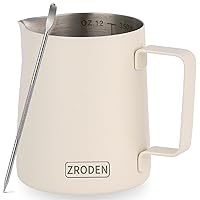 Milk Frothing Pitcher, 12oz Espresso Steaming Pitchers Stainless Steel Milk Coffee Cappuccino Barista Steam Pitchers Milk Jug Cup with Decorating Pen Latte Art, Matte White
