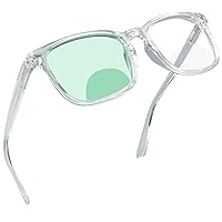 Bifocal Reading Glasses with Blue Light Blocking Lenses, Bifocal Reader for Women and Men, Vintage Square frame with Spring Hinge (+0.75/+3.25 magnification)