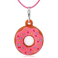 AirTag Holder Case, Cute Doughnut Airtag Necklace with Adjustable Stopper for Kids Children, Soft Silicone Shockproof Air Tag Holder Cover with 29 inch Elastic Lanyard (Pink)