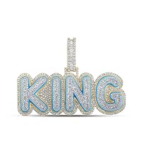 The Diamond Deal 10kt Two-tone Gold Mens Baguette Diamond KING Charm Pendant 3-1/2 Cttw