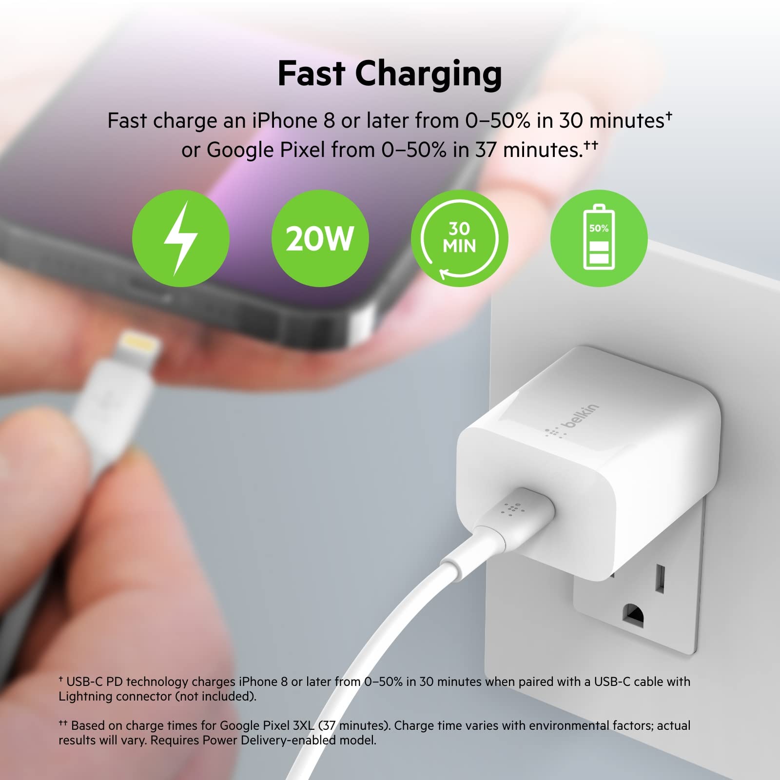 Belkin 20 Watt USB C Wall Charger - USB Type C Charger Fast Charging for Apple iPhone 14, 14 Pro, 14 Pro Max, 13, 13 Pro, 13 Pro Max, Galaxy S21 Ultra, iPad, AirPods & More - USBC Charger (1-Pack)