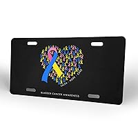 Bladder Cancer Awareness Metal Auto License Plate Tag Aluminum Car Decor Sign Universal Bracket Accessories Frame Plate Waterproof Stainless 6x12 in (4 Holes)