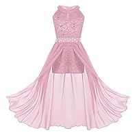 YiZYiF Big Girls Halter Sequin Lace Romper Dance Party Pageant Wedding Prom Gown Maxi Dress