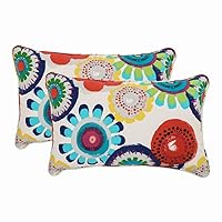 Pillow Perfect Bright Floral Indoor/Outdoor Accent Throw Pillow, Plush Fill, Weather, and Fade Resistant, Lumbar - 11.5