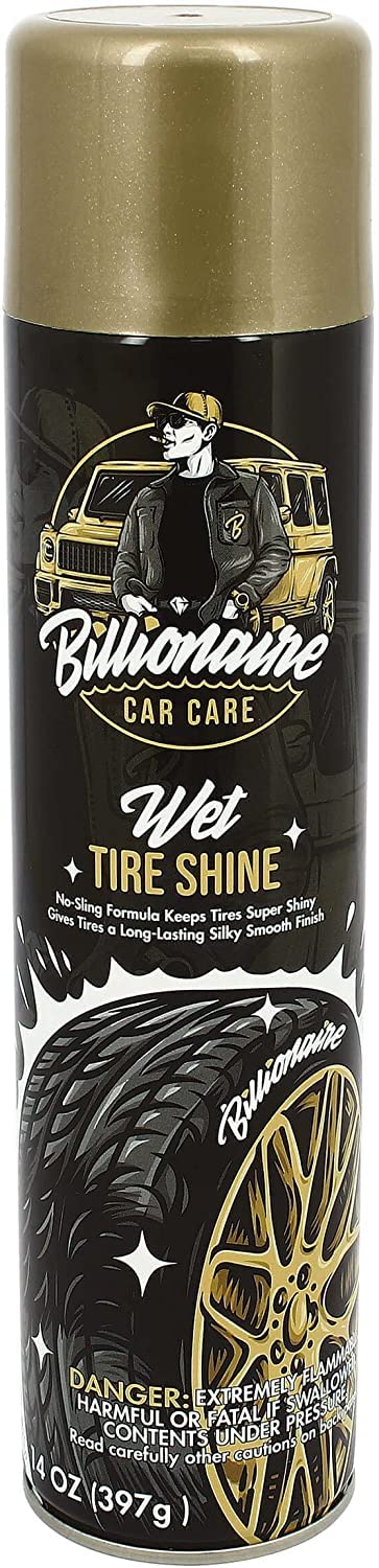 Billionaire Wet tire Shine Spray - 1 Can 14 oz No Sling Formula  Long-Lasting Silky Smooth Finish - Spraying Maximum Protection Fast Dry -  Car