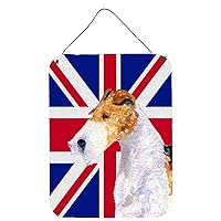 Caroline's Treasures SS4920DS1216 Fox Terrier with English Union Jack British Flag Wall or Door Hanging Prints Aluminum Metal Sign Kitchen Wall Bar Bathroom Plaque Home Decor Front Door Plaque, 12x16,