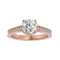 Certified 18K Gold Ring in Round Cut Moissanite Diamond (1.29 ct) Round Cut Natural Diamond (0.19 ct) With White/Yellow/Rose Gold Engagement Ring For Women