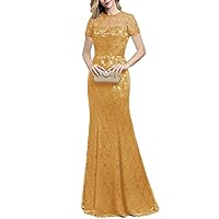Sheath/Column Elegant Mother of The Bride Dresses Scoop Neck Short Sleeve Floor-Length Evening Dress with 2024