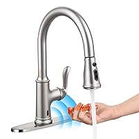 DJS Kitchen Faucet with Pull Down Sprayer, Single Handle Stainless Steel Pull Out Kitchen Sink Faucet, Brushed Nickel, Touchless. DJS-PK-009N-Touchless-DP
