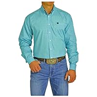 Cinch Men's Long Sleeve Blue Geometric Plain Weave Shirt