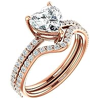 10K Solid Rose Gold Handmade Engagement Rings 1.0 CT Heart Cut Moissanite Diamond Solitaire Wedding/Bridal Ring Set for Women/Her Propose Ring