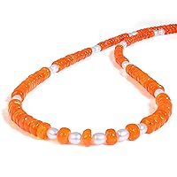 Natural Fire Opal And Fresh Water Pearl Beads Necklace Mexican Fire Orange Gemstone Summer Jewelry For Her (18CM)
