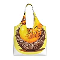 Bird's Nest Golden Chicken Women's Retro Large Size Canvas Shoulder Handbag Casual Eco-friendly Tote Bag Suitable for Shopping