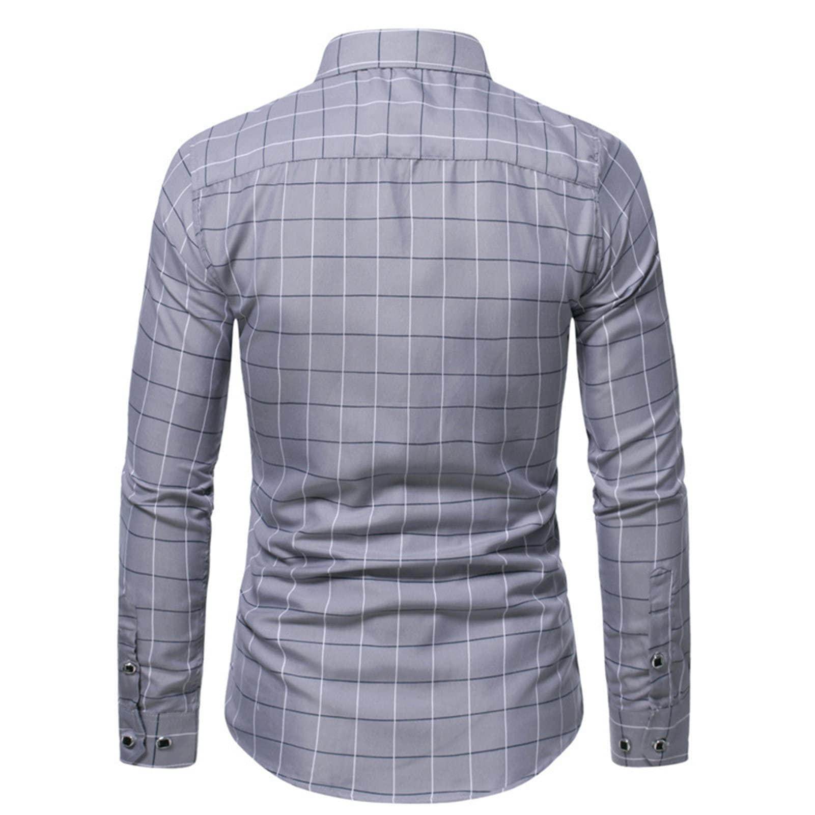 Men Striped Long Sleeve Button Down Shirts Plaid Turn-Down Collar Slim Shirts Classic Stylish Business Dress Shirt (Grey,4X-Large)