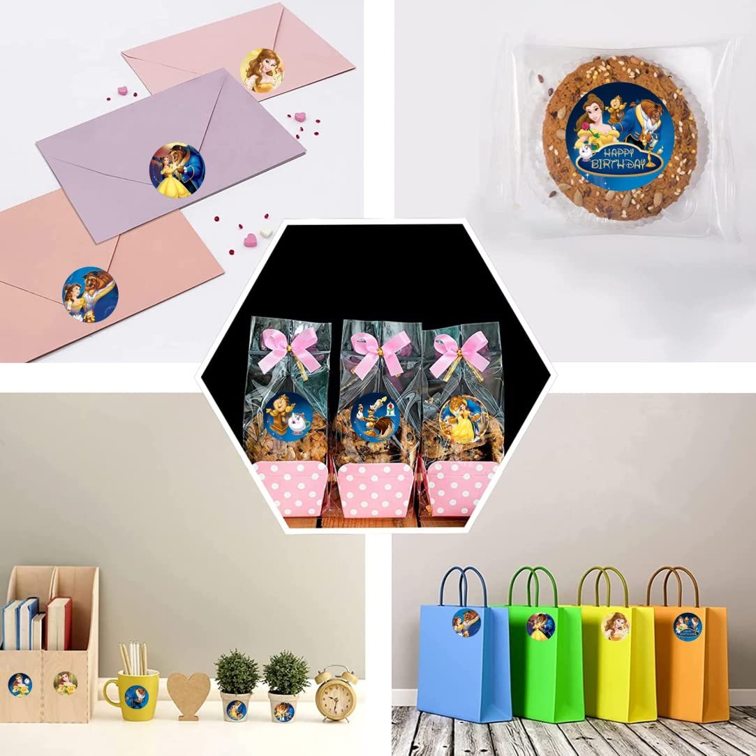 120pcs Beauty and The Beast Stickers, Princess Belle Party Favors Supplies for Beauty and The Beast Birthday Decorations