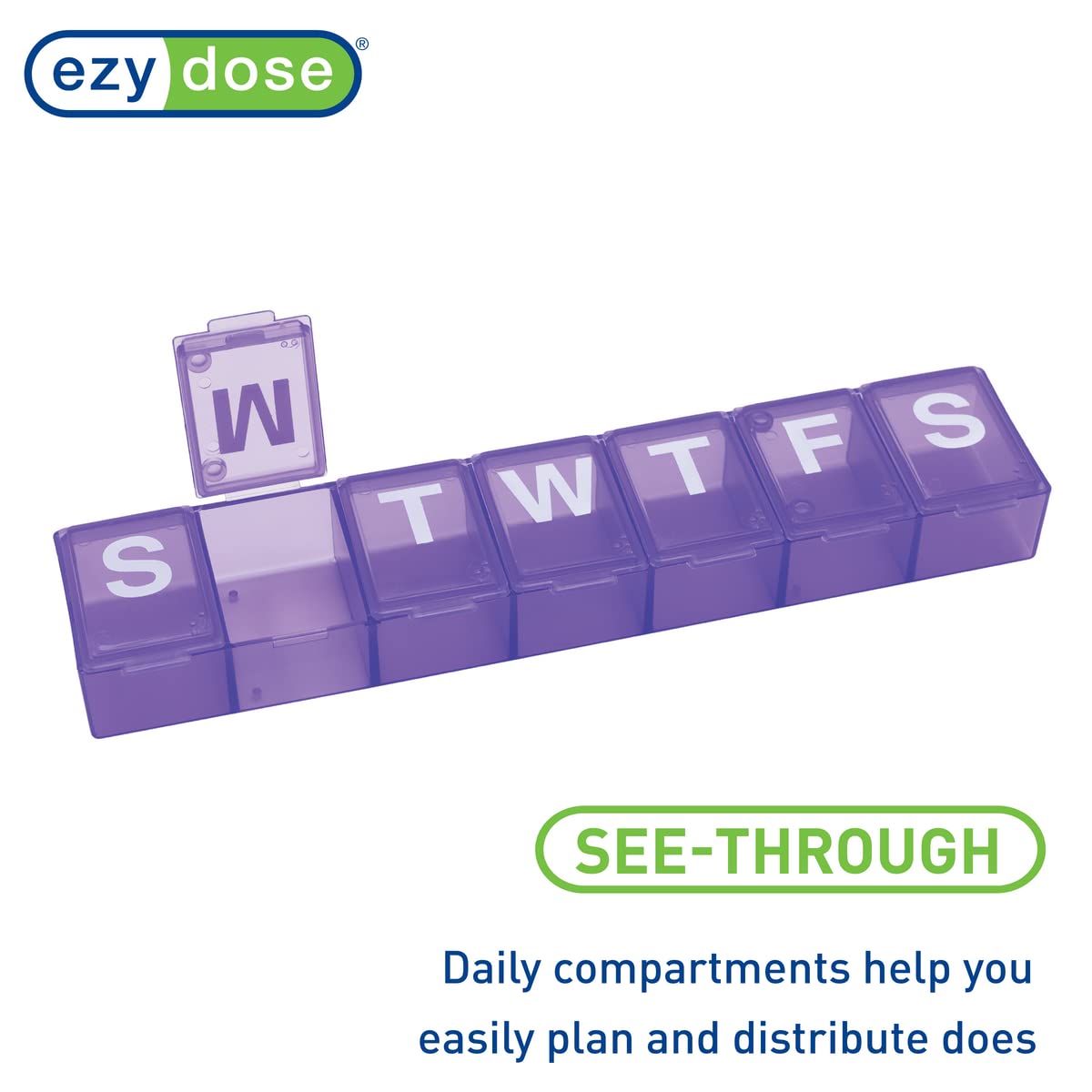 EZY DOSE Weekly (7-Day) Pill Organizer, Vitamin Planner, and Medicine Box, Medium Compartments, Purple
