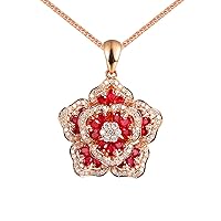 KnSam 18 Carat Rose Gold 750 Necklace Women's Delicate Red Ruby Chains 1.38 Carat Flowers Rose Gold 750 Statement Necklace Women's Fashion Jewellery with Diamond Women's Real Gold Jewellery, Length