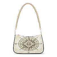 Shoulder Bags for Women Vintage Nautical Compass Rose Hobo Tote Handbag Small Clutch Purse with Zipper Closure