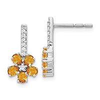14k White Gold Diamond Citrine Flower Earrings Measures 14x7mm Wide Jewelry for Women