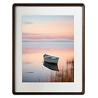 Natural Solid Wood 11x14 Picture Frame with 8.5x11 Mat,Real Walnut Wood Photo Frames 11 by 14 for Tabletop Gallery Wall Hanging