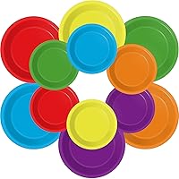 Wiooffen 48 Pcs Colorful Paper Plates Rainbow Party Supplies Colored Disposable Party Paper Tray Premium Dessert Cake Decorations Paper Tray for 24 Guests 7in and 9in Round