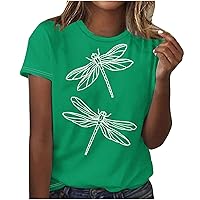 Women's Graphic Tees, Woemns Casual Summer Tops Funny Dragonfly Printed Short Sleeve Cute T Shirts Tops Dressy Blouses