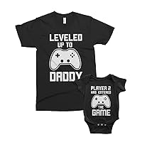 Leveled Up to Daddy & Player 2 | Dad and Baby Son Daughter Matching Shirts Set