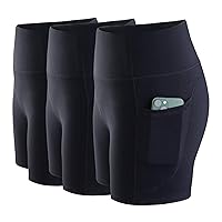 3 Pack Biker Yoga Shorts Tummy Control with Pockets for Women,Workout Running Athletic High Waisted Gym Clothes