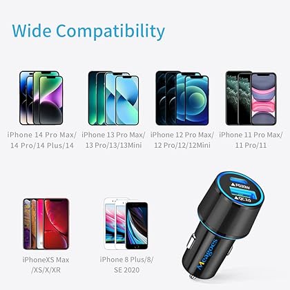 Fast USB C Car Charger, Meagoes 20W PD Rapid Charging Adapter Compatible for Apple iPhone 14 Pro Max/14 Pro/14 Plus/14/13/12/Mini/11/XS/XR/X/8 Plus/SE 3-3.3ft MFi Certified Type C to Lightning Cable