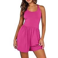 Womens Summer Rompers Casual Tennis Short Jumpsuits with Bottom Pants Round Neck Back Cross Tank Tops Overalls