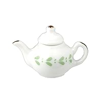 Melody Jane Dolls Houses Dollhouse White & Green Teapot Miniature Kitchen Dining Accessory 1:12 Scale