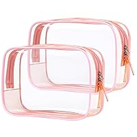 PLULON 2 Pack Travel Toiletry Bag, TSA Approved Toiletry Bag Clear Makeup Bag Quart Size Portable Cosmetic Bags Carry on Travel Accessories Bag for Women Men - Pink
