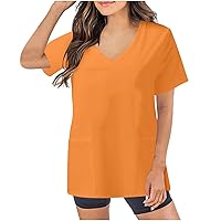 Womens Work Scrub Tops Short Sleeve Blouse for Women Vneck Loose Fit Long Basic Fall Summer Shirt 2024 Fashion Y2K