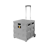 MaxWorks 50876 Rolling Cart Tote/Folding Dolly with Lid- 80Lbs Capacity - Grey